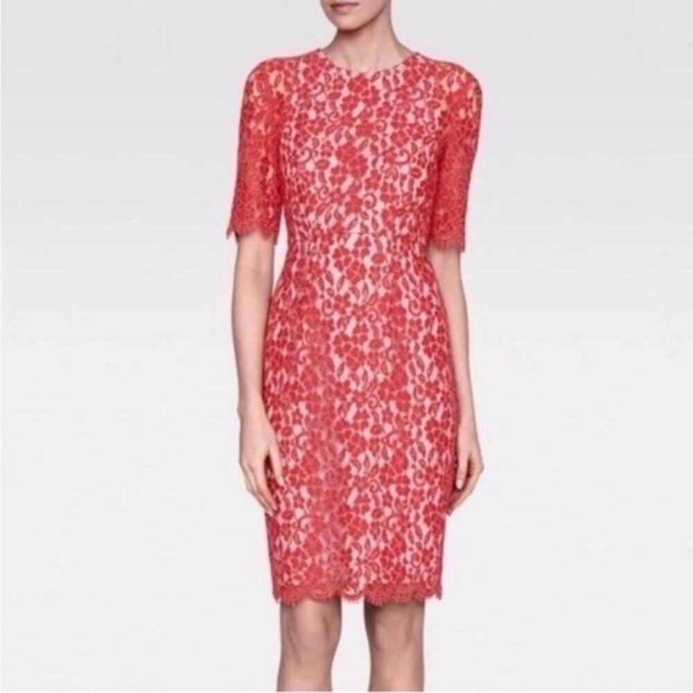 L.K. Bennett Wardour Pencil Pink Lace Overlay Size 12